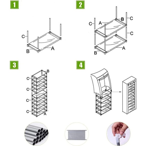 PINK and White - IBEQUEM 7 Tier Shoe Rack with Non-Woven Fabric Cover - Picture 3 of 8
